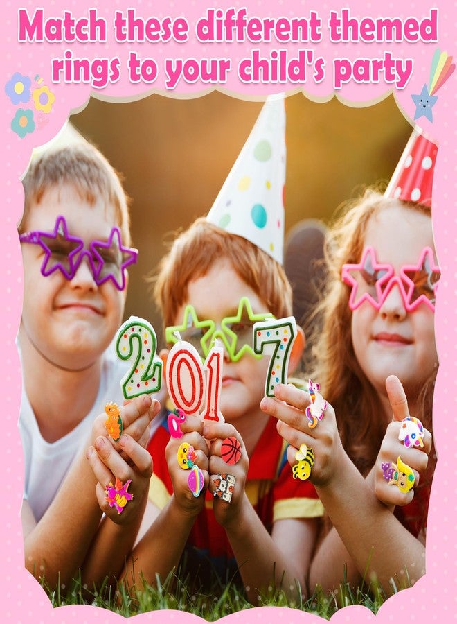 Highergo 120 Pcs Dinosaur Unicorn Rubber Rings for Kids Girls Rainbow Animal Kids Rings Unicorn Cupcake Jewelry for Little Girl Valentine's Gift Zoo Football Birthday Party Supplies Dress up (Colorful) - Image 5